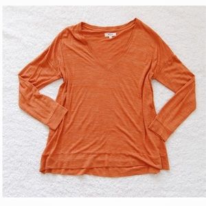 Madewell Orange Vneck Drapey Shirt